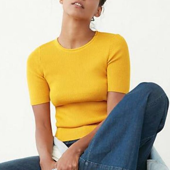 Anthropologie MAEVE Josefa Ribbed Short Sleeve Tee in Mustard Yellow - Picture 2 of 12